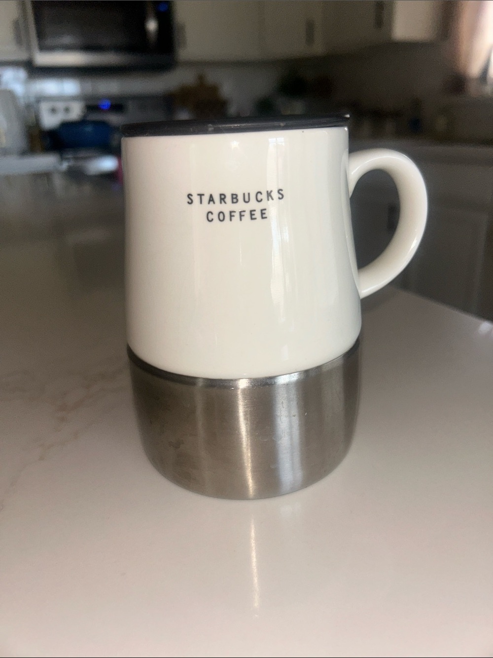 Starbucks White & Stainless Steel Two-Tone Mug with lid